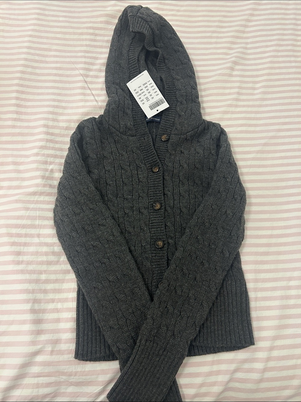 NWT Brandy Melville Dark Charcoal Cable Knit Hooded Cardigan